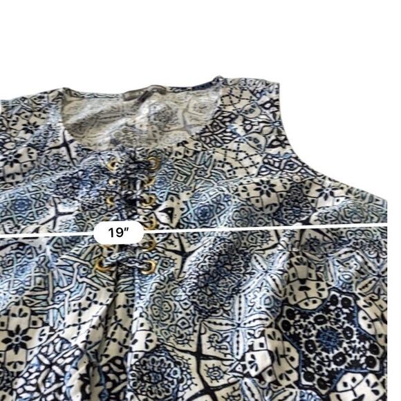 Jessica London Blue Linen Sleeveless Tunic Blouse Iace Up Detail size PLUS 16W - Picture 9 of 11